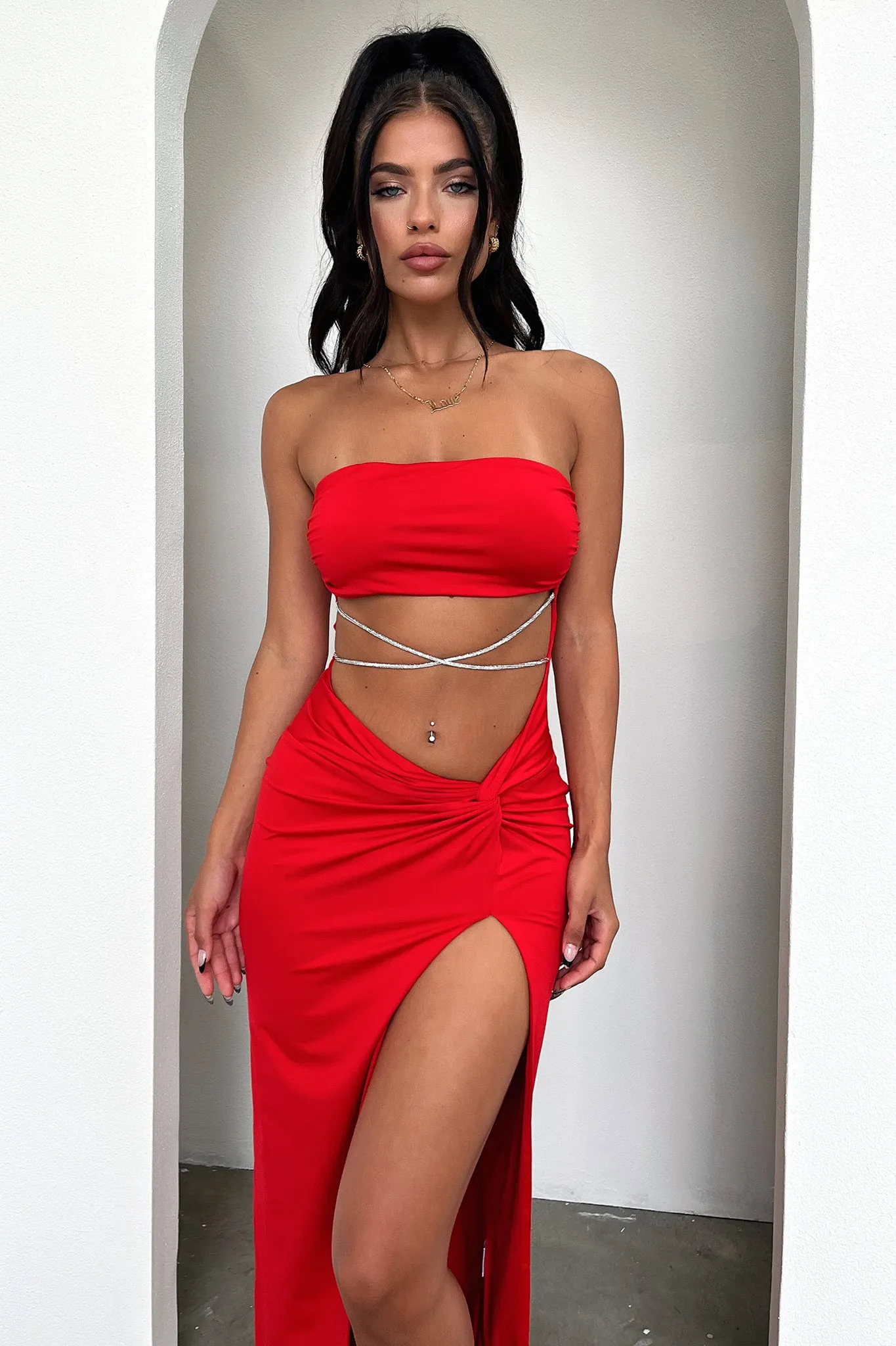 Zeilie Midi Dress - Red Soft Vibe