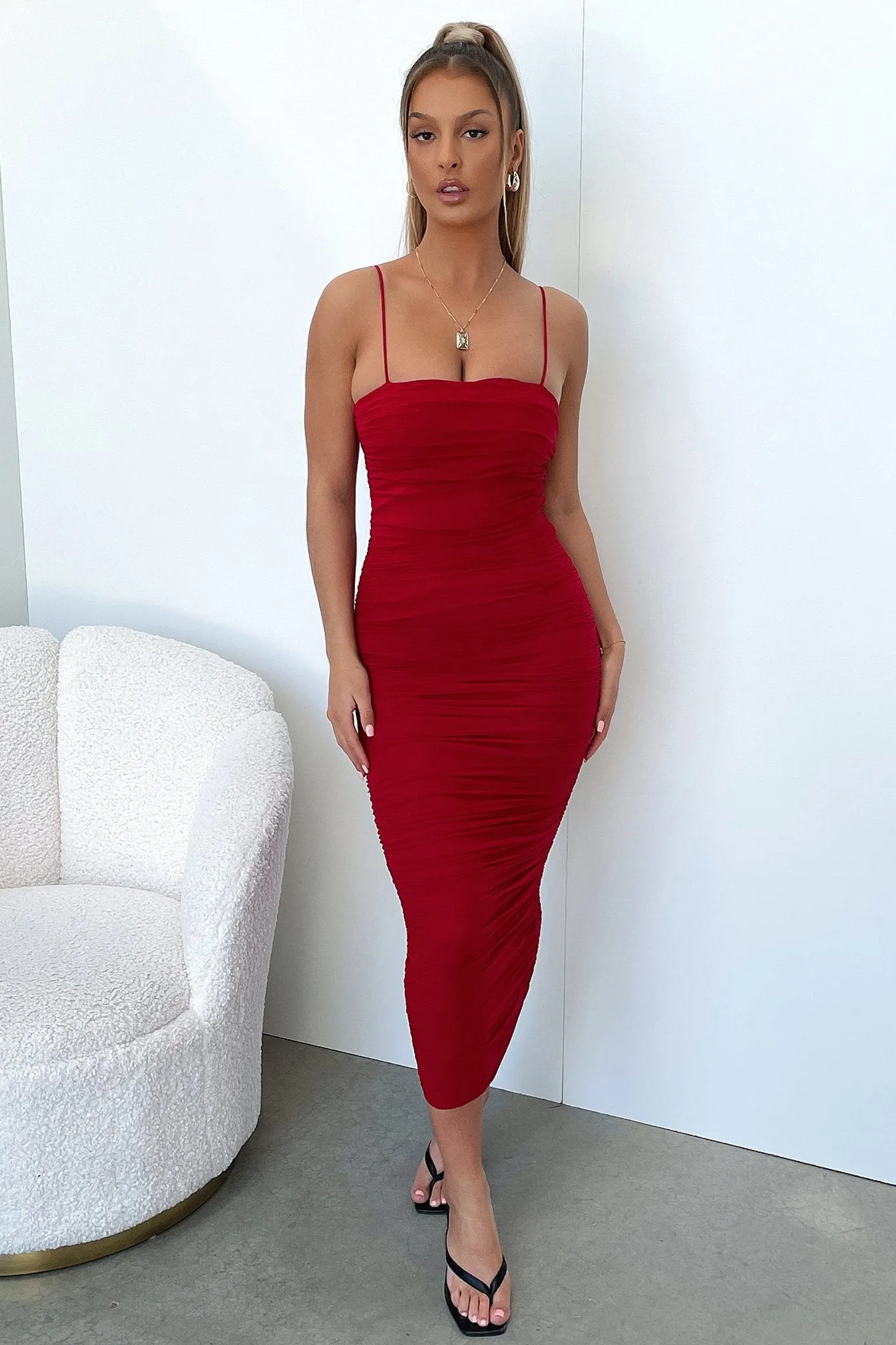 Zena Mesh Full Length Dress - Burgundy Capsule Ready