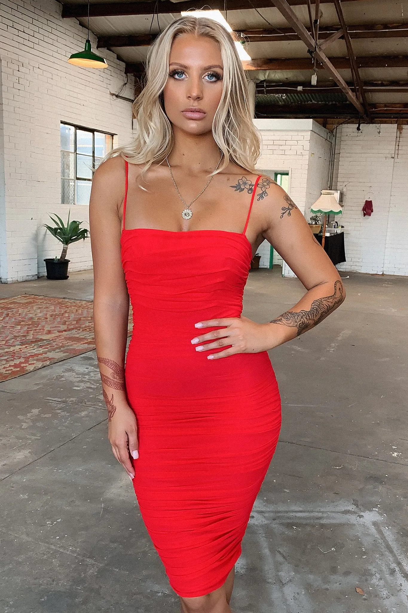 Zena Mesh Midi Dress - Red Modern Appeal