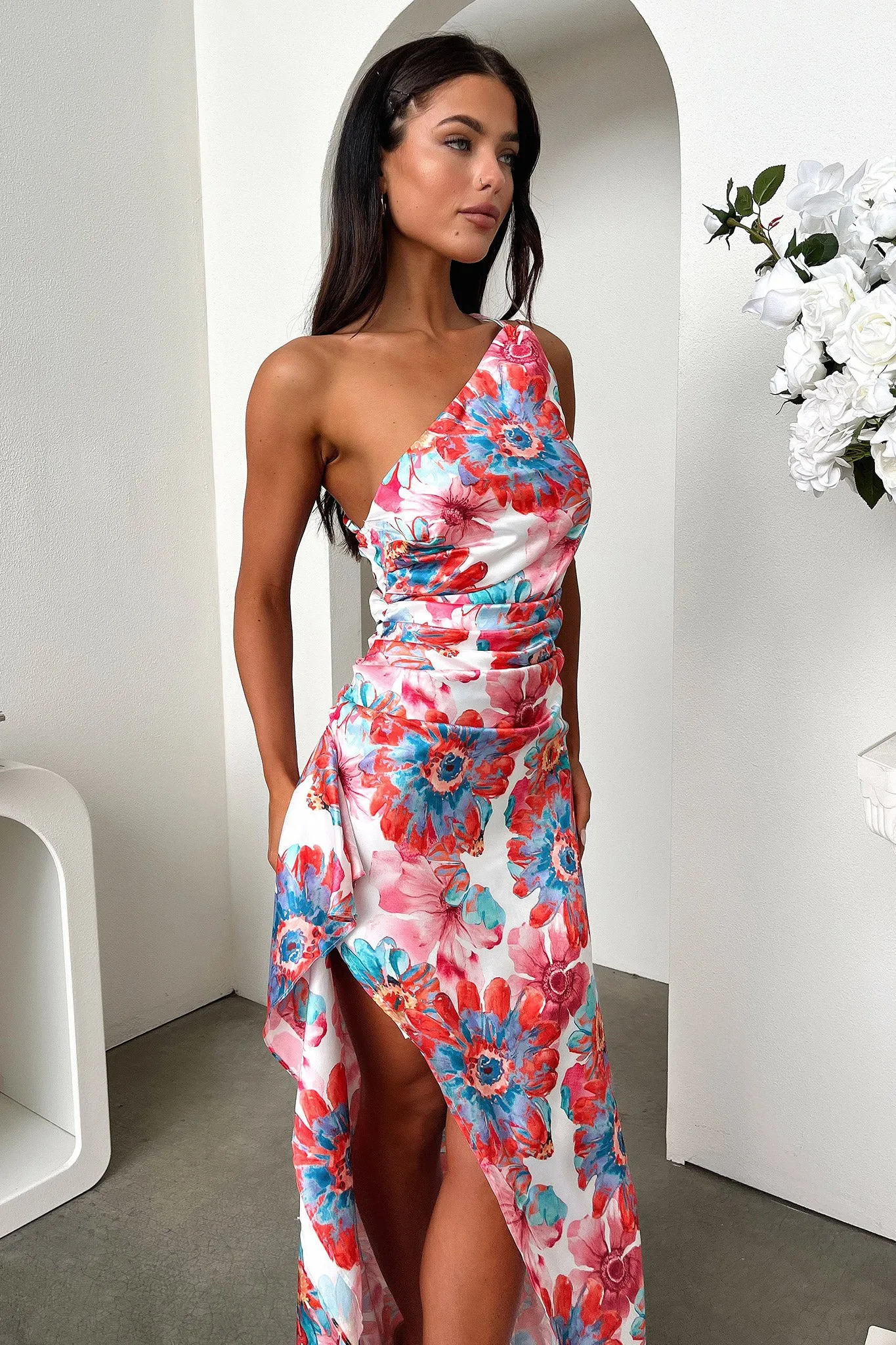 Zip Front Elianna Maxi Dress - Pink Floral