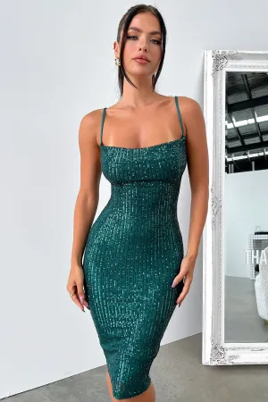 Earth Smell Office-appropriate midi Brylee Midi Dress - Emerald Sequin